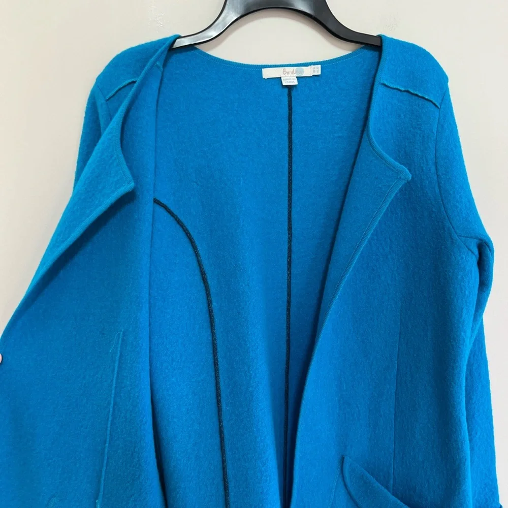 Boden Vintage Boiled Wool Open Front Cardigan Coat in Cobalt Blue, size 12 - Picture 4 of 9